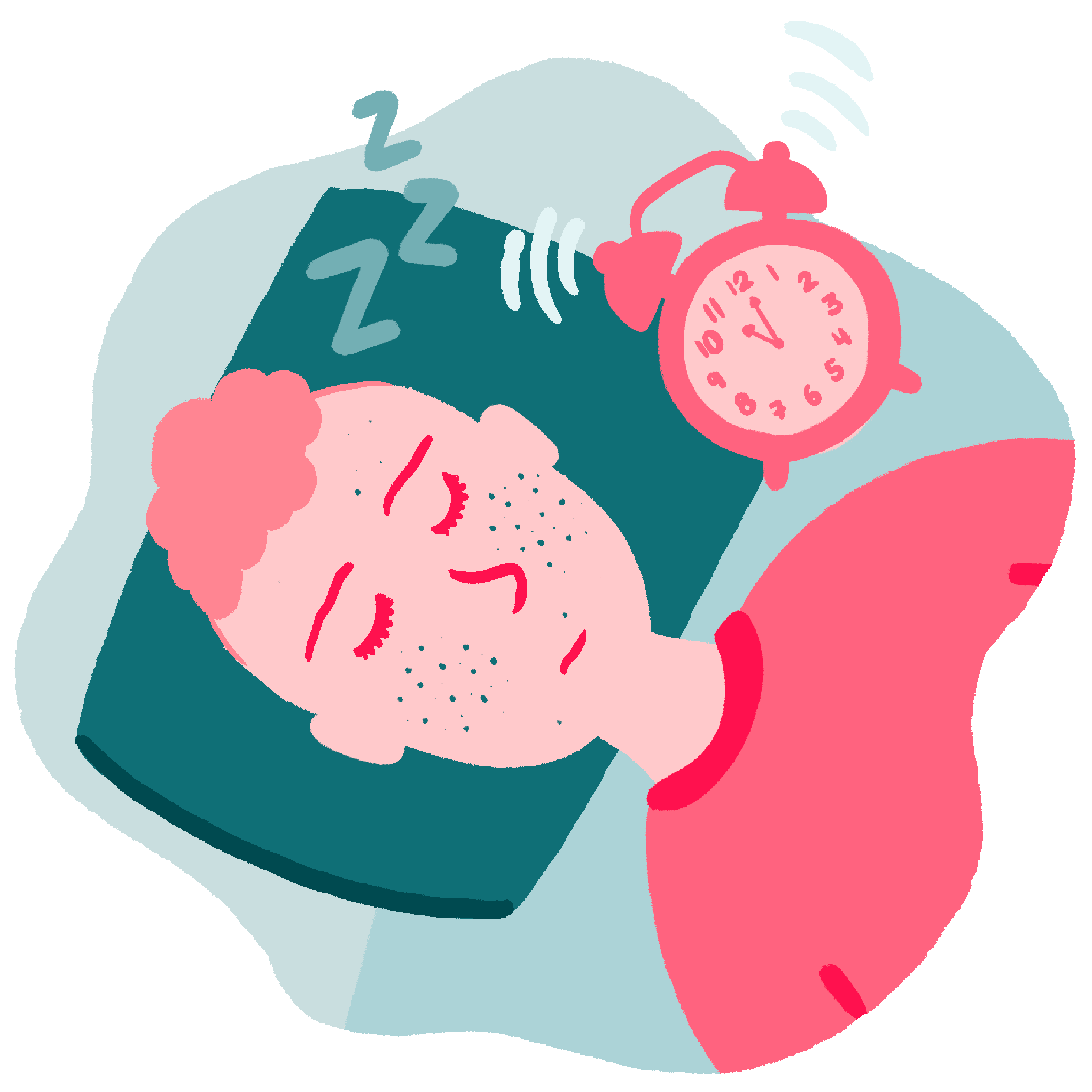 Person som sover med vekkerklokke ved siden av seg. 